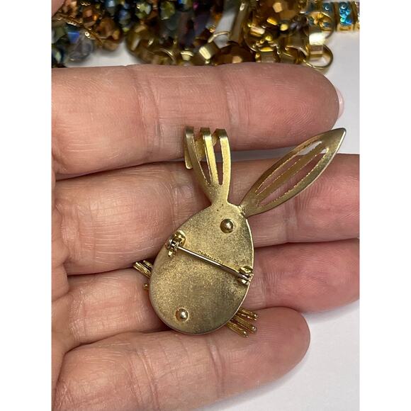 SARAH COV Bunny Brooch Red Gold Rabbit Vtg Estate Jewelry Vintage Pin N20 - Picture 6 of 7